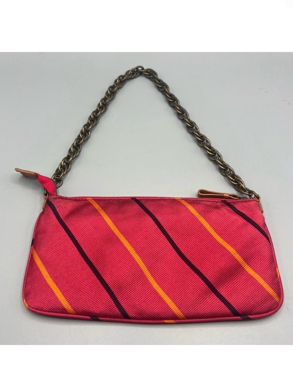 J. Crew Vintage Y2K Silk Tie Print Shoulder Bag Pink Orange Black Stripe Chain